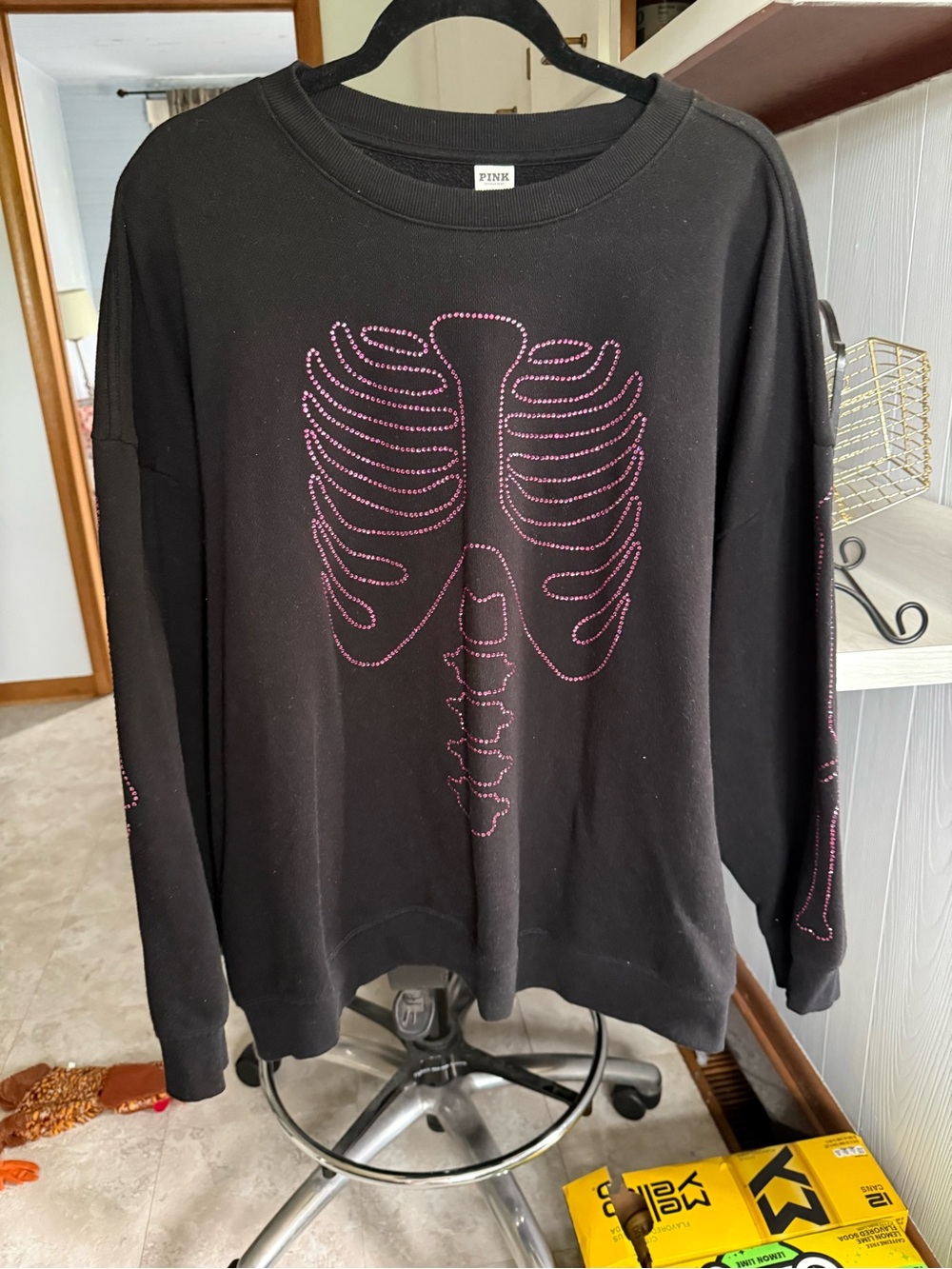 PINK Victoria's Secret Black Sweatshirt with Pink Rhinestone Design